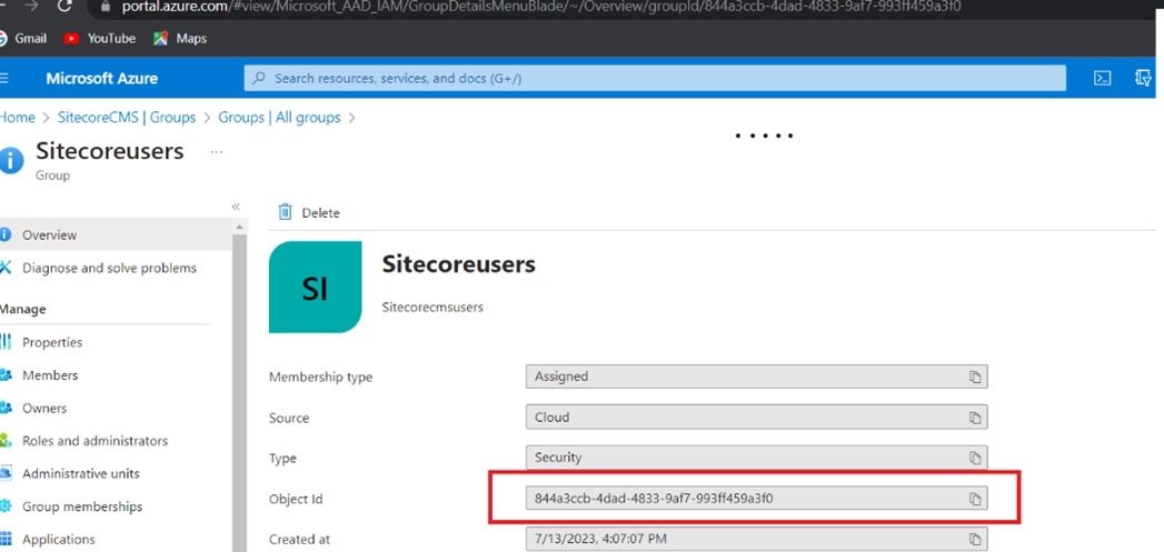 Azure group details with object ID